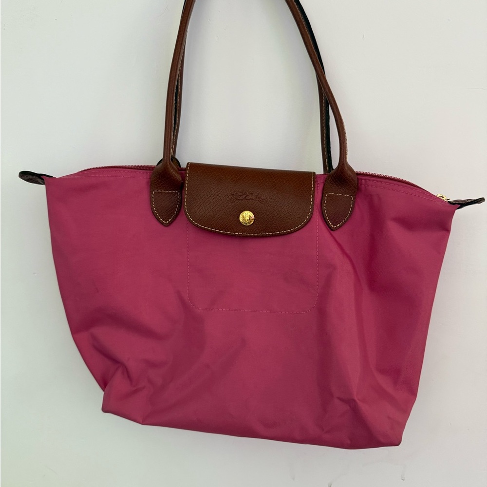 Longchamp Pink and Brown Tote Bag with Signature Design